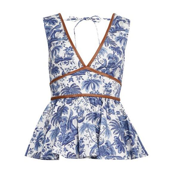 STAUD Blue and White Floral Blouse - Picture 1 of 6